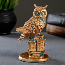 Статуэтка   "Филин на пьедестале" цвет окисленная медь 959